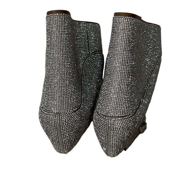 (9-228) Steve Madden Silver Rhinestone Platform Wedge Heels - Picture 7 of 14